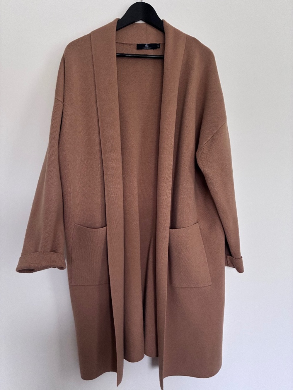 LILLUSORY Camel Long Open Front Cardigan Sweater Coatigan Size XL